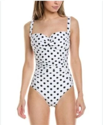 Nicole Miller Bandeau White Black Polka Dot One-Piece Swim Bathing Suit L New - Image 1 of 4