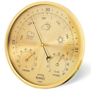 Barometer Thermometer Hygrometer 3-in-1 Wall Hanging,Ø17,5cm Aluminium Alloy Fra - Picture 1 of 8