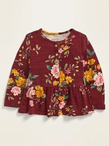 Old Navy Toddler Girls Plush-Knit Floral Printed Henley Peplum Top Size 2T or 5T - Picture 1 of 2