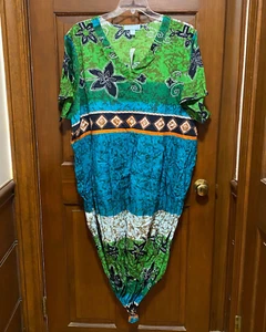 NWT Only Necessities SS Green Blue Mixed Colors Long Dress Mumu Size 30/32 3X - Picture 1 of 10