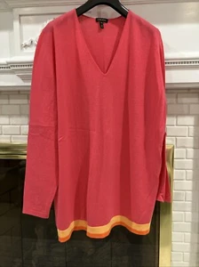 Escada Pink Sweater 70% Virgin Wool 30% Cashmere XL With Colorful Band At Bottom - Picture 1 of 13