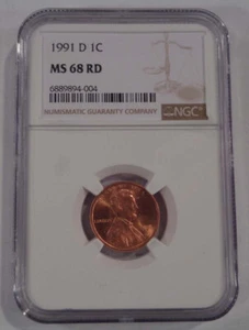 1991 D Lincoln Cent NGC MS68RD - Picture 1 of 4