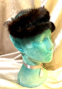 Art Deco Hat Marshall Field's Headband Faux Fur Velvet & Netting Flapper Vtg. - Picture 1 of 13