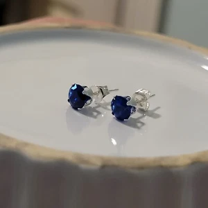 Sterling Silver Round-Cut Blue CZ Post Stud Earrings 2mm - Picture 1 of 11