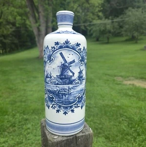 Midcentury windmill Dutch Blue & White Faience Delft jenever (Dutch gin) jug - Picture 1 of 8