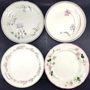 4 Mismatched Dinner Plates Pink Beige Floral Stoneware Granny Cottage Shabby - Picture 1 of 8
