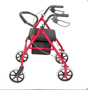 New Folding Rollator Disablity Aid Mobility Walker 4 Wheels with Seat Black &Red - Picture 1 of 12