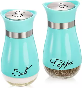 Stainless Steel & Glass Blue Salt and Pepper Shakers, 4 Ounces, Refillable, Clas - Picture 1 of 12