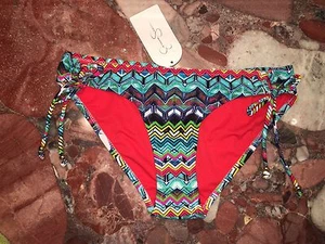 NWT Jessica Simpson Multi-Color Zig Zag Side Tie Bikini Swimsuit Bottom Women's - Picture 1 of 2