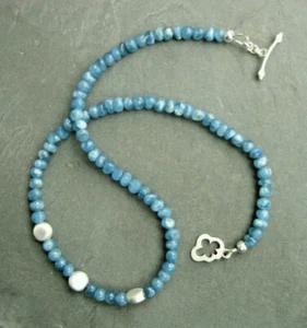 Collana acquamarina 45 cm ciottoli qualità AA design nuvola chiusura argento 925 - Foto 1 di 9