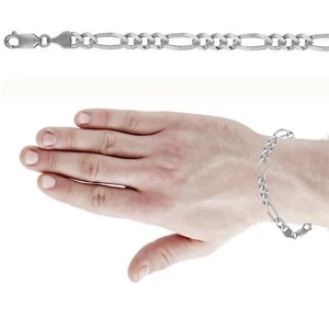 Brazalete de eslabones Figaro italiano de plata de ley para hombre 7,2 mm 8 pulgadas - Imagen 1 de 4