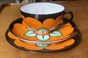 Meito China Japan hand painted Orange Flowers Lustre Ware MCM 50’s 18 Pieces - Picture 1 of 13