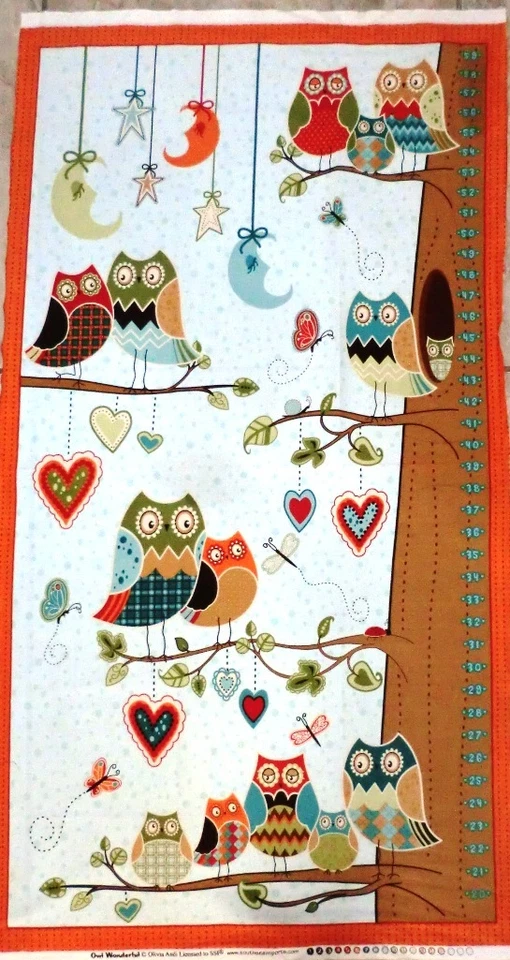 OWL WONDERFUL HOOT OWL Fabric 南海儿童成长图表 BTP 全新 — 第 1/1 张图片