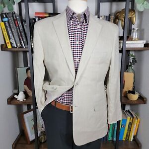 Tasso Elba Men's Sport Coat Blazer Two Button Beige Herringbone Linen Blend 42S