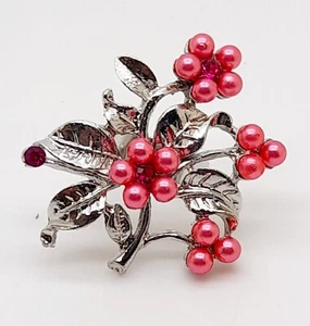 Anello moda regolabile argento strass rosa perla finta fiore R001 - Foto 1 di 7