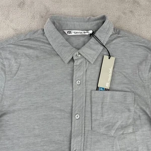 Travis Mathew Shirt Men Medium Grey Button Up Pima Cotton Blend Short Sleeve NWT - Picture 1 of 9
