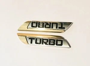Paar Turbo Kotflügel goldfarben Metall Auto Abzeichen - Bild 1 von 2