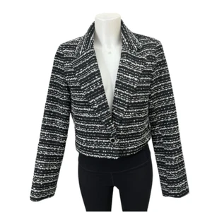 Bagatelle Black White Tweed Wool Blend Cropped Long Sleeve Jacket sz Medium - Picture 1 of 10