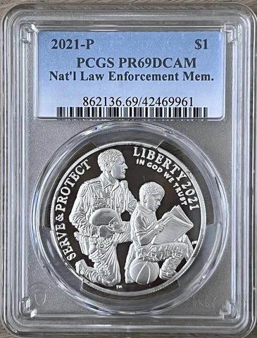 2021  P National Law Enforcement Proof $1 Silver Dollar PCGS PR69 DCam Cover