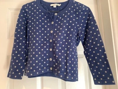 Boden blue cotton crop cardigan with cream spots size 8 - Image 1 of 4