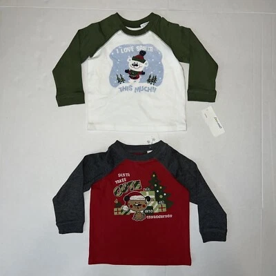 Lot of 2 Toddler Boys Green Dog Christmas Long Sleeve Shirts Size 24 Months New - Image 1 of 4