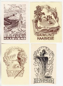 1942 ESTONIA Richard KIVIT Set 4 Graphic Original EX-LIBRISES Vintage BOOKPLATES - Picture 1 of 2