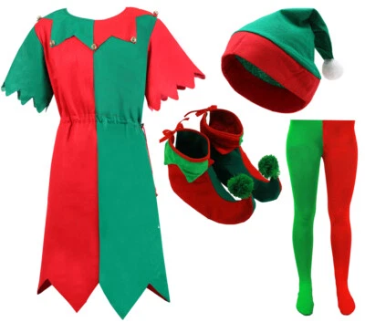 ILOVEFANCYDRESS ELF COSTUME CHRISTMAS FANCY DRESS SANTAS HELPER ADULT CHILDS XMAS PARTY XS-XXXXL