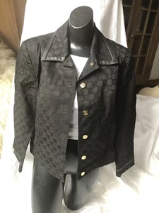 Chaqueta St John Sport By Marie Gris Negra Botones Dorados Pequeña/Mediana. Borde de cuero P! - Imagen 1 de 12