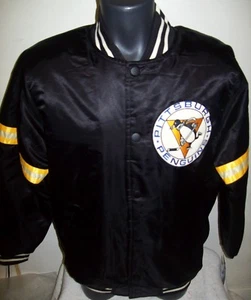 PITTSBURGH PENGUINS NHL STARTER Satin Jacket Traditional BLACK   4X - Picture 1 of 12
