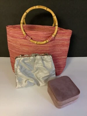Voyage Travel Bag Lot Pink “Chateau” Tote And Silver Party Bag / Pink Velvet Box - Image 1 of 4