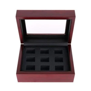 9-Slot Championship Ring Wooden Display Case Sports Rings Organizer Storage Box - Picture 1 of 4