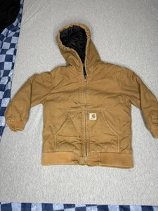Carhartt Canvas Bomber Jacket Youth S 7-8 Brown Coat Quilted Hooded RN13706 - Picture 1 of 6
