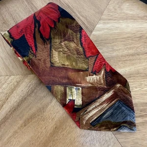 Ermenegildo Zegna Silk Necktie Floral Red Brown Mens Business Formal - Picture 1 of 3