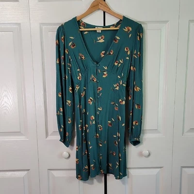 Billabong Days On End Dress Size LG Emerald Floral Babydoll Cottagecore Feminine - Image 1 of 4