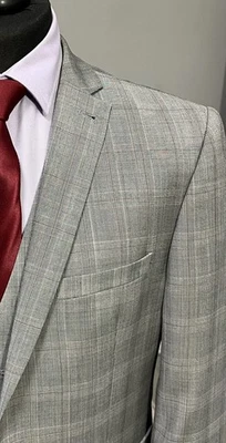 Marks and Spencer Grey Check Slim Fit 3 Piece Mens Suit. C-42S, WC 42, W-34/31” - Image 1 of 4