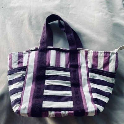 Victoria’s Secret PINK Purple Striped Large Tote Weekender Canvas Bag Zip NWOT - Image 1 of 4