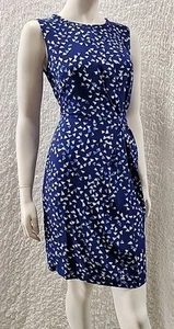 MARCS sz XS 8 Navy Geo Print SILK DRESS Summer Sleeveless Pleat Work Cocktail#A3 - Picture 1 of 13