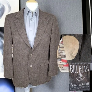 Bill Blass Sport Coat Jacket Mens 40R Brown Heringbone Tweed Wool Elbow Patches - Picture 1 of 10