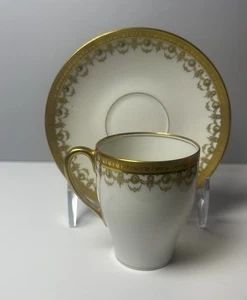 Limoges Elite France Encrusted Gold Green Demitasse Cup and Saucer - Picture 1 of 7