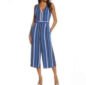1901 Jumpsuit Romper Size XS Blue Pink Striped Casual Graduation Party NWT - Picture 1 of 14