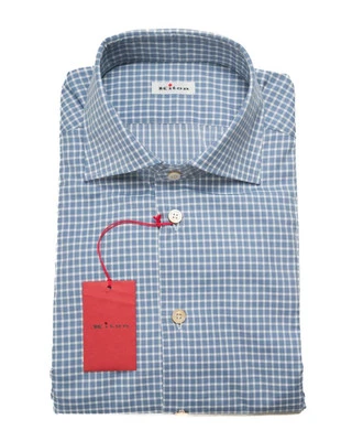 Kiton $1,295 NWT Blue White Plaid 100% Cotton Dress Shirt (39 eu) 15.5 US - Image 1 of 4