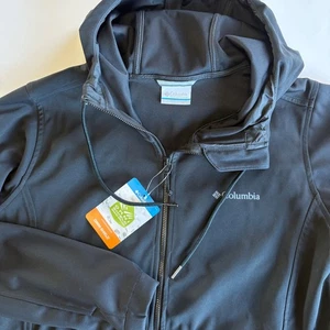 Columbia Donna XS Nero Rosa Vento Softshell Giacca con Cappuccio Lunga Lunghezza Autunno NUOVO - Foto 1 di 9