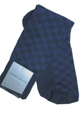 Perry Ellis Para hombres 1 Par Azul Marino Cuadros Crew Vestido Calcetines Zapato 7-12 Foto 1 de 2