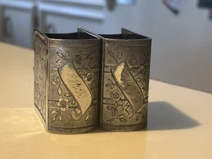 Lg Unusual Hand Engraved Victorian Napkin Ring Book Bible C1880 SP - Picture 1 of 9
