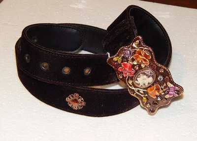 NWOT Brown Velvet Embellished Belt and Buckle 39.5" Long - Image 1 of 4