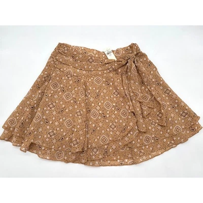 NWT Aerie XS Beige Paisley Mini Skirt Flowy Tie Wrap Boho Western Festival New - Image 1 of 4