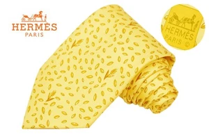 HERMES PARIS made in France yellow wheat botanical 100% silk tie - Picture 1 of 8
