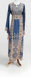 Maxi Vestido Vaquero Azul Thoub Tradicional Para Mujer Talla L Boho Henna - Imagen 1 de 5
