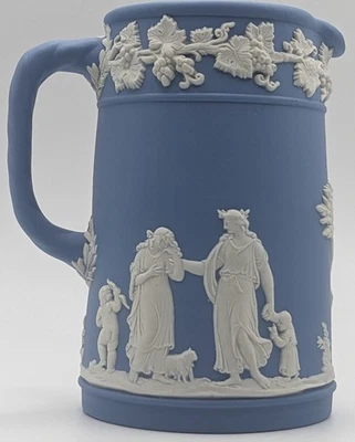 Vintage Wedgwood Jasperware Trojan Jug 4 3/8" Pitcher Pale Blue with White 1952 - Image 1 of 4