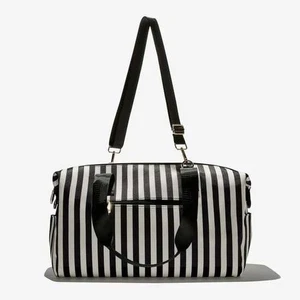 Alice + Olivia Positano Stripe Duffle Bag Gym Travel Carry On Black White - Picture 1 of 5